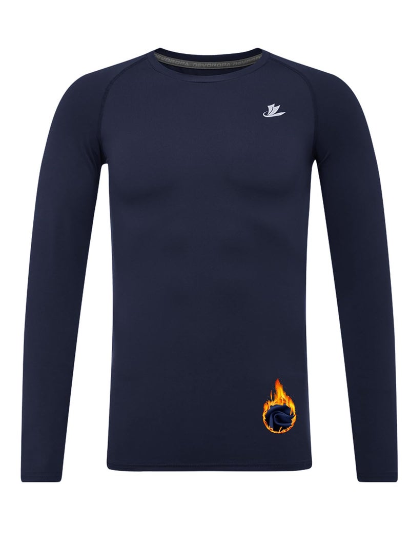 DEVOROPA Youth Boys Compression Thermal Shirt Long Sleeve Fleece Baselayer Soccer Baseball Undershirt Navy L - Image 1